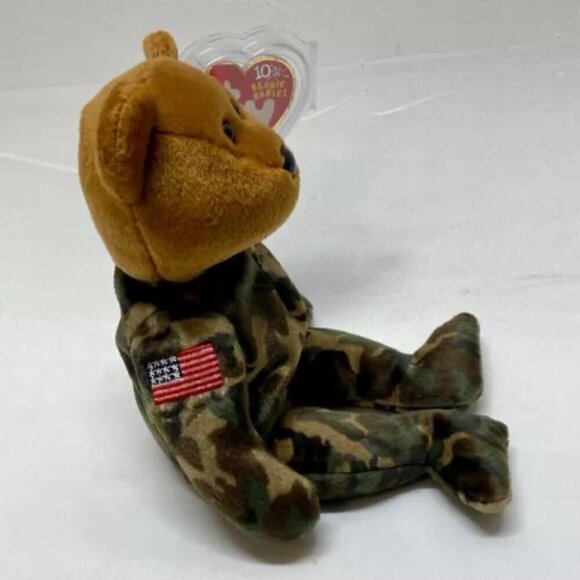 Ty Beanie Baby Hero 40012 USA Flag Camouflage Soldier 2003 Plush Teddy Bear - Picture 5 of 10